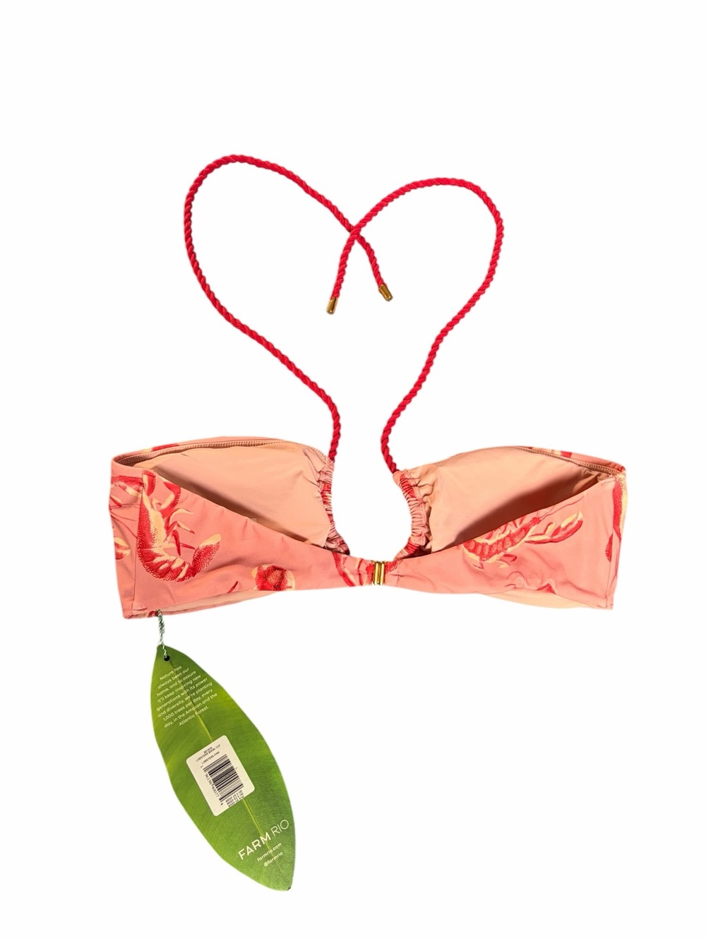 NWT Farm Rio Pink Lobster Print Bandeau Bikini Top Size L Braided Halter Swim - Picture 6 of 9